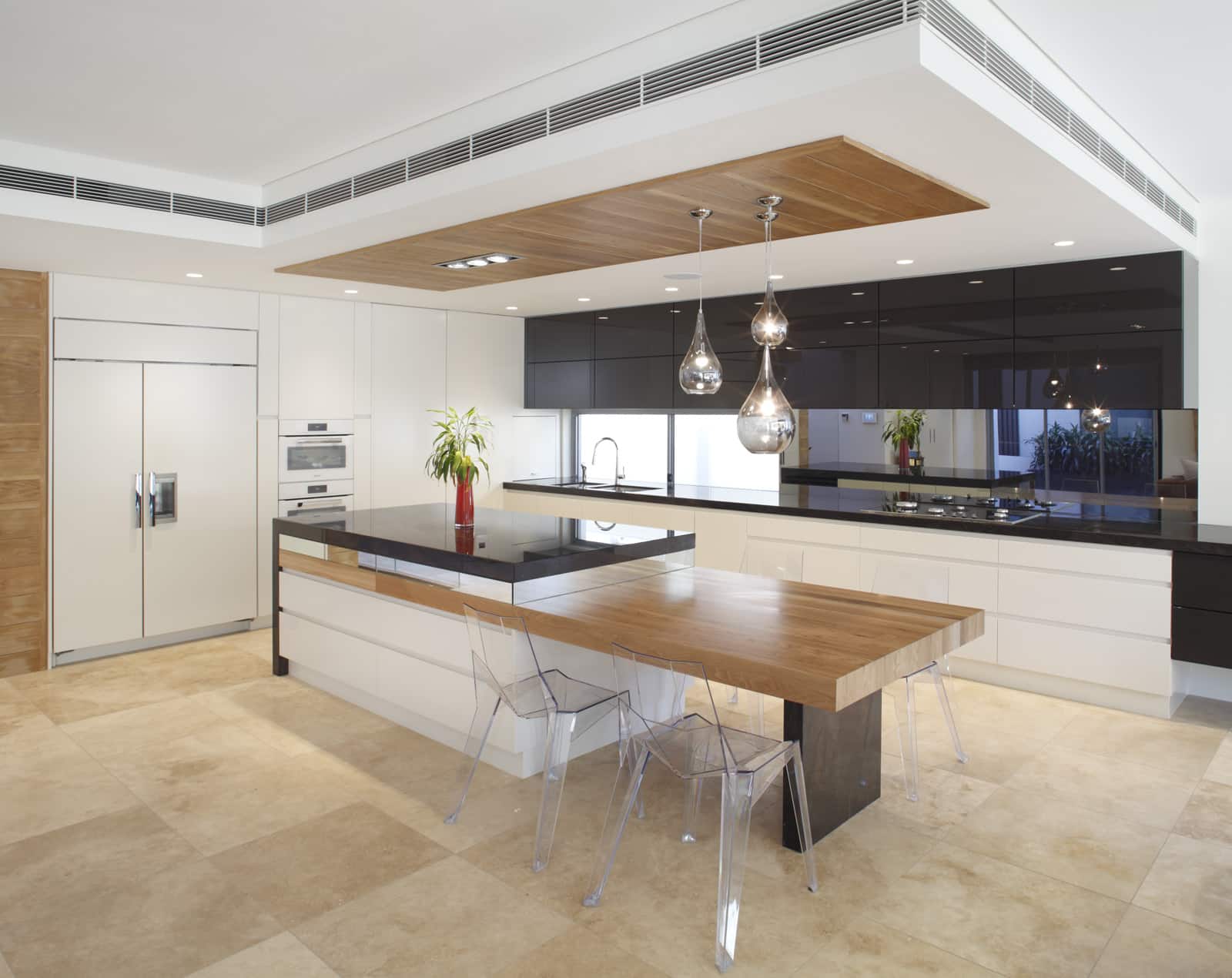 kitchen design hanging pots over island