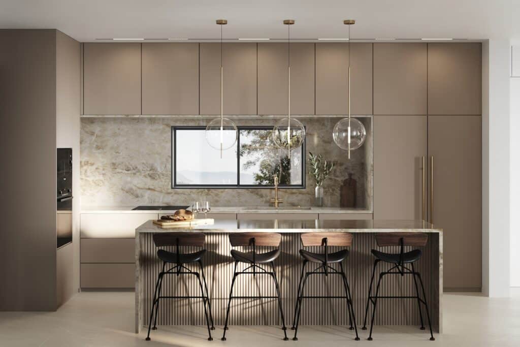 Modern earth tone, featuring innovative appliances.