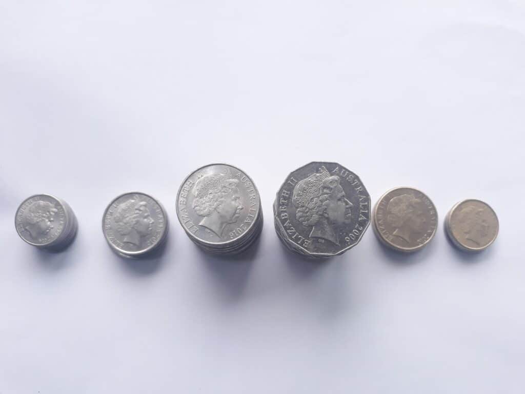 Stacked AUD (Australian Dollar) coins symbolising budgeting and cost management. 